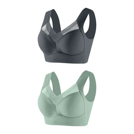 Friday Xysaqa Plus Size Bras for Women No Underwire - Comfy Push Up Everyday Wireless Bra Mesh Sheer Full Coverage Seamless Bra  2 Pack Green L