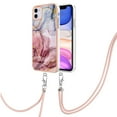 thumbnail image 2 of Mantto for iPhone 11 Case, with Lanyard Adjustable Strap, Marble Pattern Soft TPU Bumper Hard PC Back Shockproof Protective Glossy Stylish Durable Phone Case for Women Girls,Rose-carmine, 2 of 7