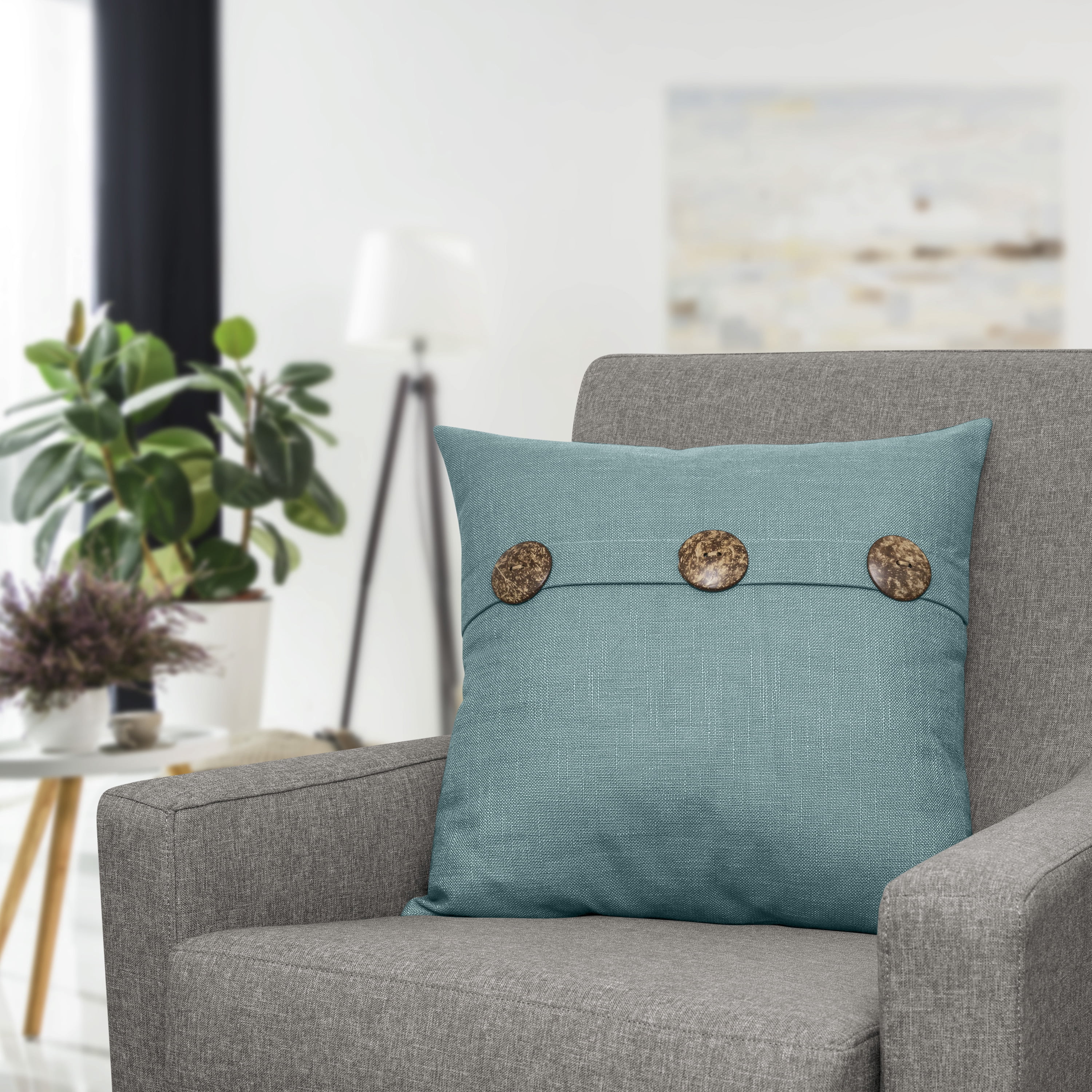 Better Homes & Gardens Feather Filled Three Button Decorative Throw Pillow, 20" x 20", Dark Teal