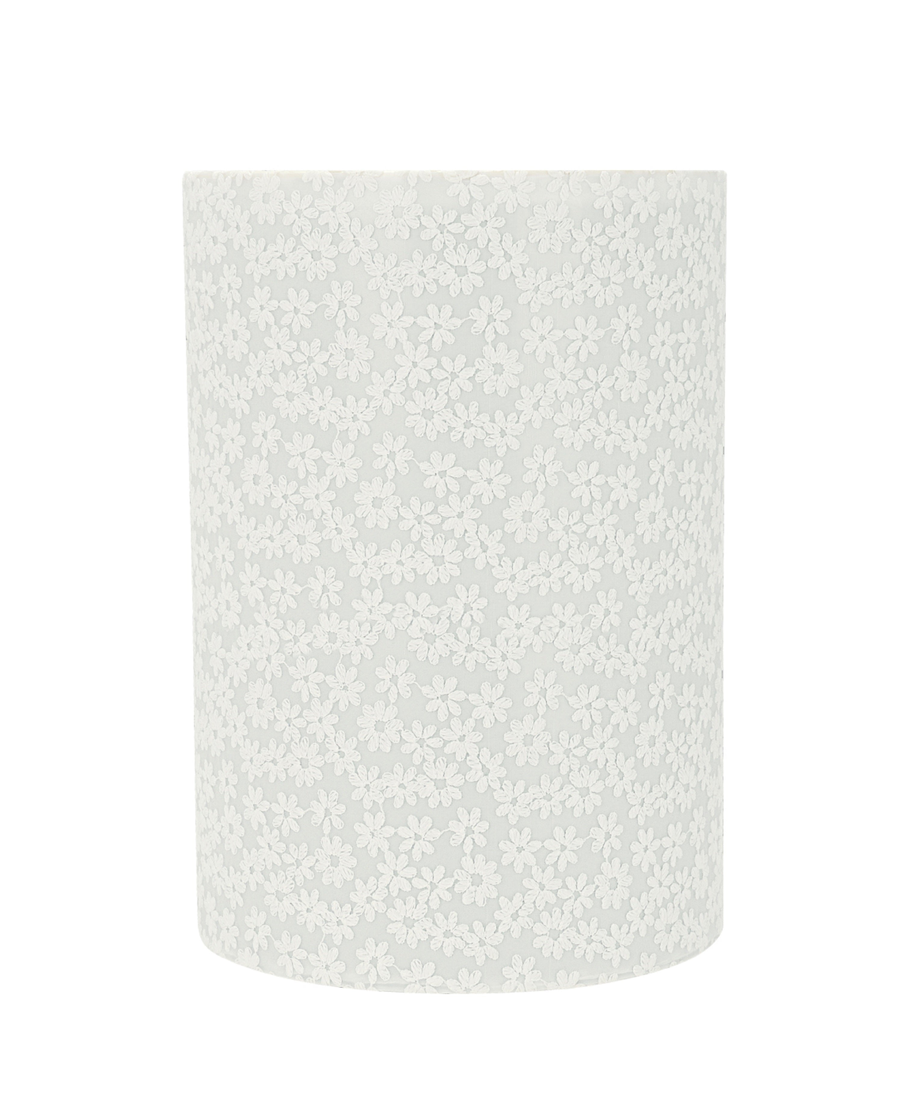 White Floral Embroidered Gauze Drum Lamp Shade, 8" x 11"