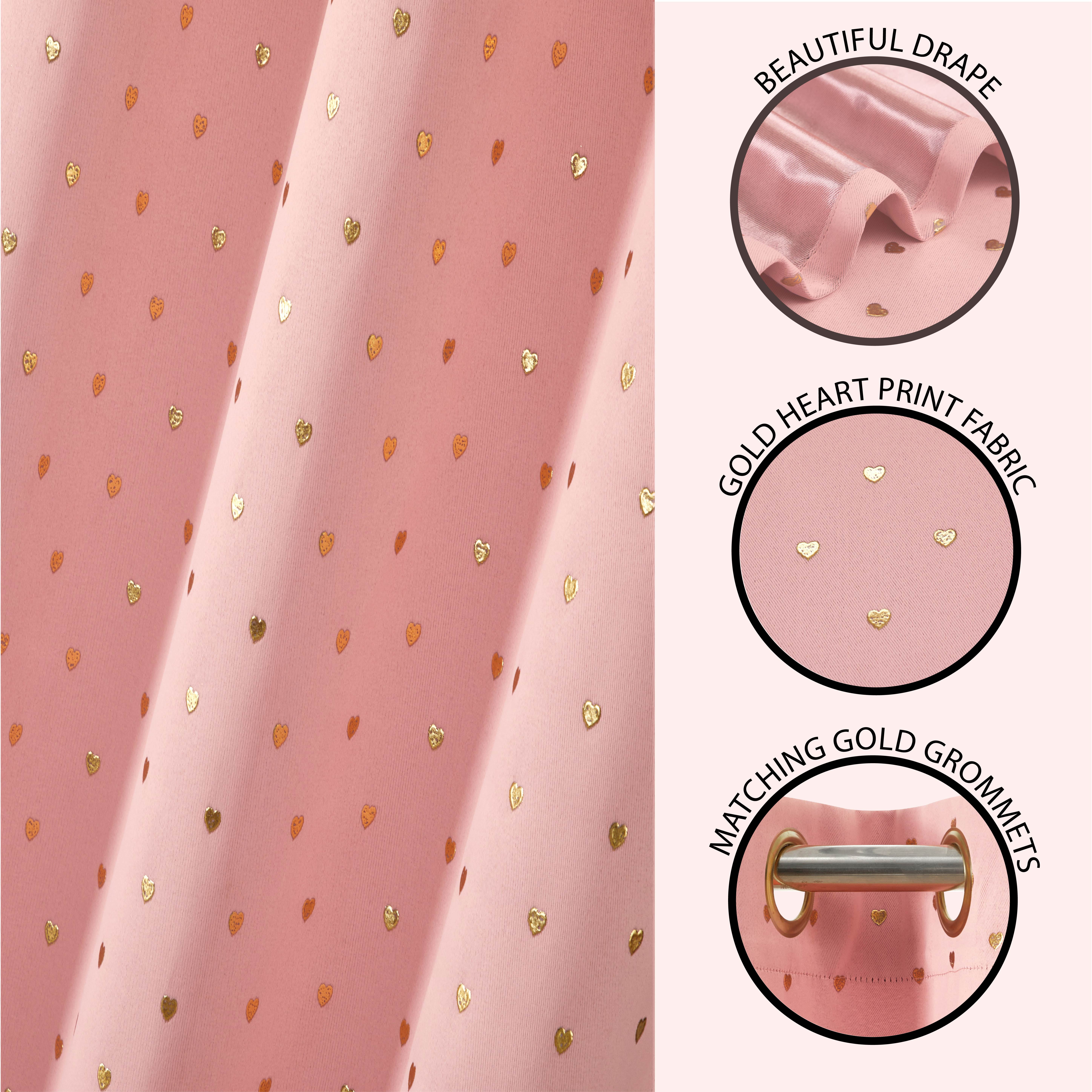 (2 pack) Your Zone Blackout Grommet Curtain Panel, 1 Panel, Pink/Metallic Heart 37" W x 84" L