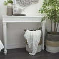 thumbnail image 3 of DecMode 36" x 30" White Wood Intricately Carved Slim Scroll Console Table with Turned Legs, 1-Piece, 3 of 14