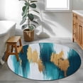 thumbnail image 3 of Round Rugs 4Ft, Abstract Teal Gold Round Area Rug Washable Indoor Throw Carpet, Green White Wall Art Textured Soft Non Slip Circle Rug for Kitchen Nursery Room Home Decor Aesthetic, 3 of 8