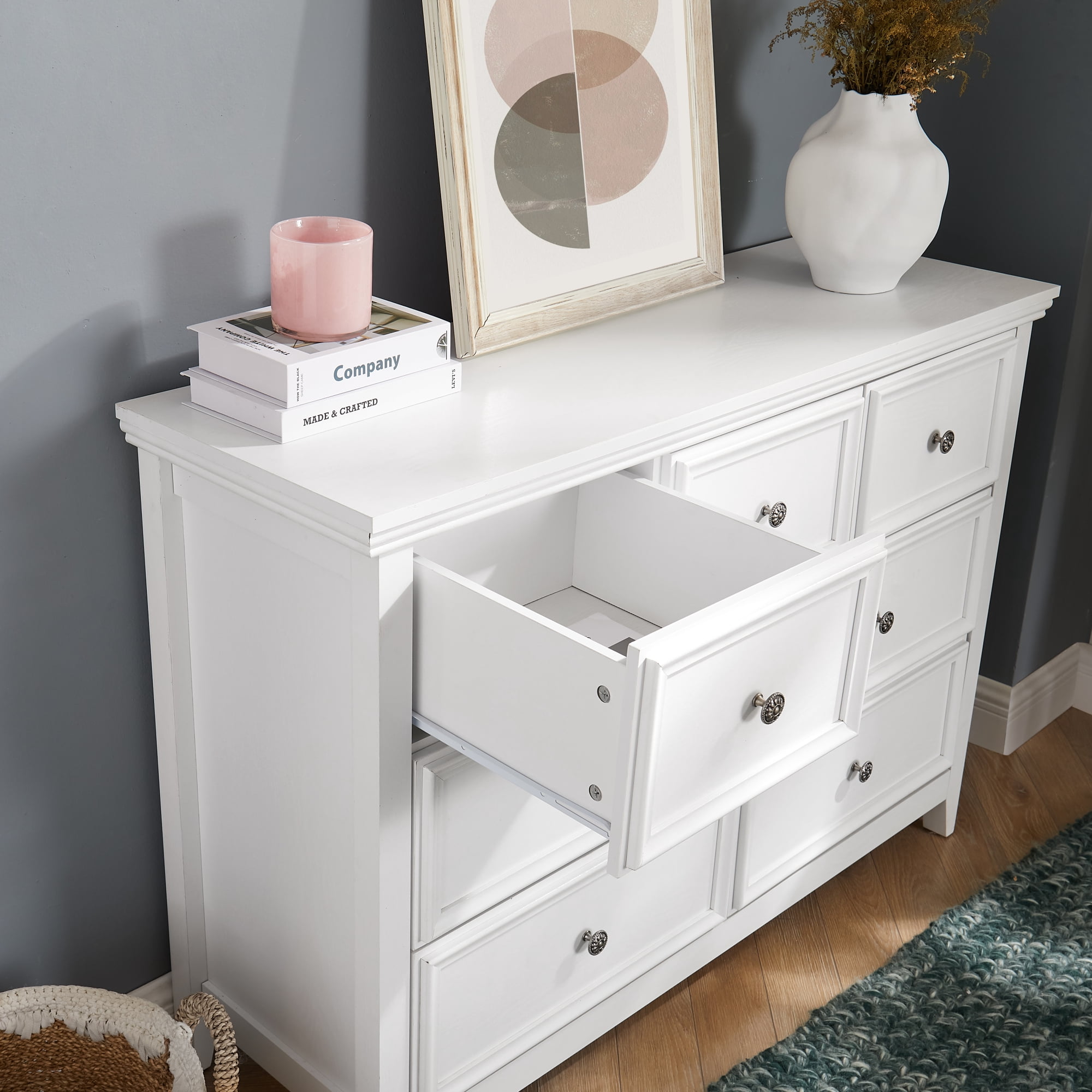Leumius 7 Drawers Dresser,Modern 7 Drawers Cabinet Chest of Drawers Closet Organizers and Storage for Living Room,Bedroom,White