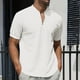 thumbnail image 1 of Blusa y camisa de cuello alto de manga corta para hombre, de verano, informal, de moda, de color liso, con cuello alto y cremallera., 1 of 9