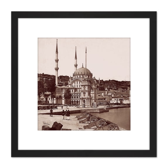 James Robertson Nusretiye Mosque And The Tophane Square 8X8 Inch Square Wooden Framed Wall Art Print Picture with Mount