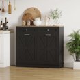 thumbnail image 2 of Yeshouse Armario de madera con doble puerta basculante para basura, almacenamiento oculto para contenedores con 2 cajones para cocina o lavadero, 2 of 8