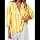 thumbnail image 2 of Blusa de Verano A Rayas con Cuello en V y Mangas Abullonadas para Mujer, Estilo Babydoll, Holgada e Informal Amarillo XL, 2 of 9