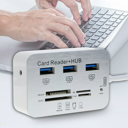 TSV High Speed Aluminum 3 Port USB 3.0 Hub With MS SD M2 TF Multi-In-1 Card (Best Usb 3 Card Reader)