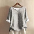 thumbnail image 2 of WTOBBY Women's Floral Texture Print Cotton Linen Blouse with Half-Sleeve, Casual Round Neck Fashion Top for Fall Season, Comfortable Apparel,Light Gray XL, 2 of 3