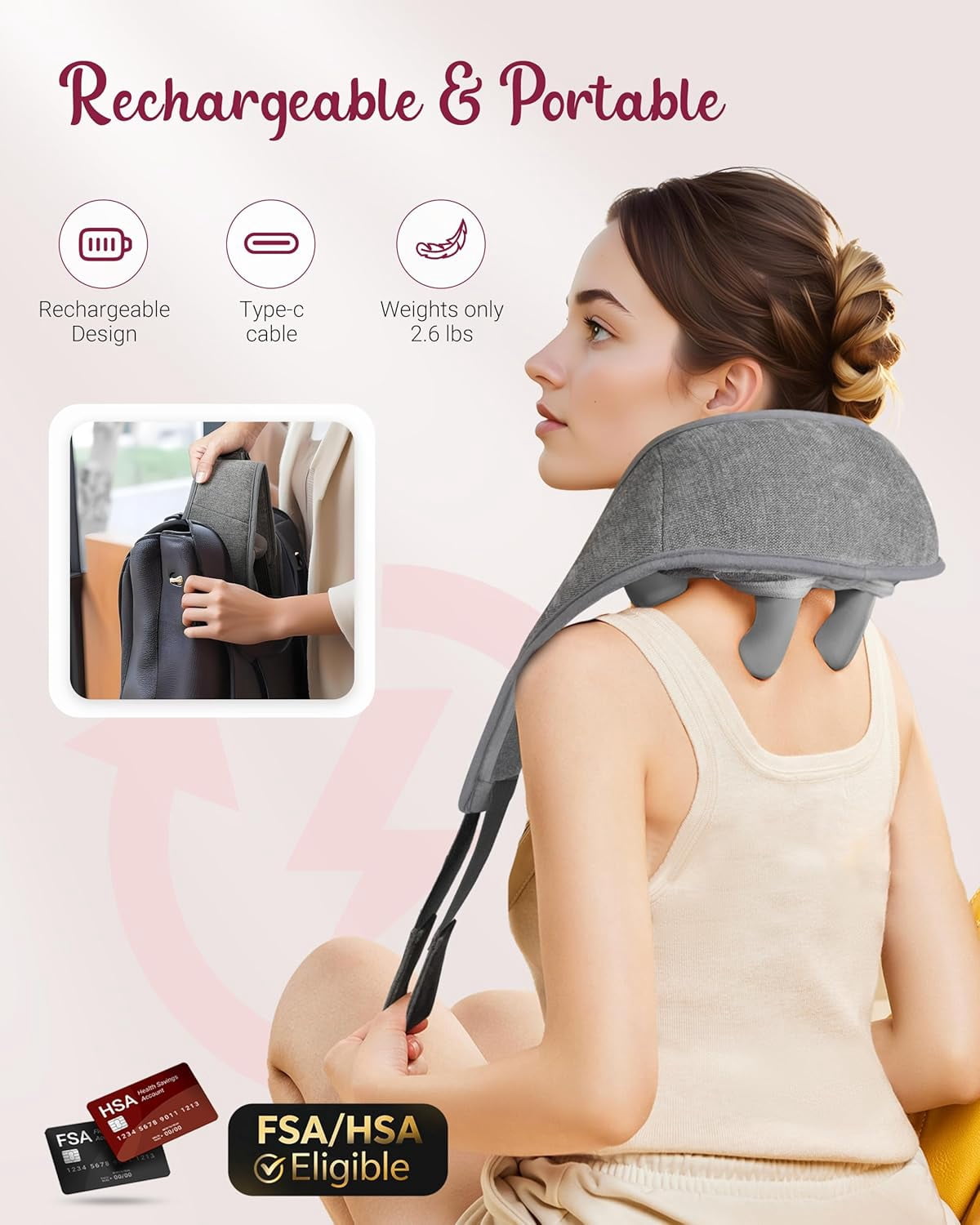 Cordless Neck Massager with Heat -  Eligible HSA Neck Shoulder Massager for Pain Relief Deep Tissue,6D Deep Kneading Shiatsu Back Massage, Gifts for Fathers Men Women