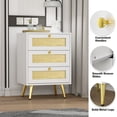 thumbnail image 3 of Eumyviv 3-Drawer Wooden Nightstand Mid Century Rattan Side Table End Table, White H0077, 3 of 3