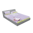 thumbnail image 2 of Ambesonne Cartoon Fitted Sheet & Pillow Sham Set, Girl Riding Bike Windy, Full, Apple Green Lavender, 2 of 2