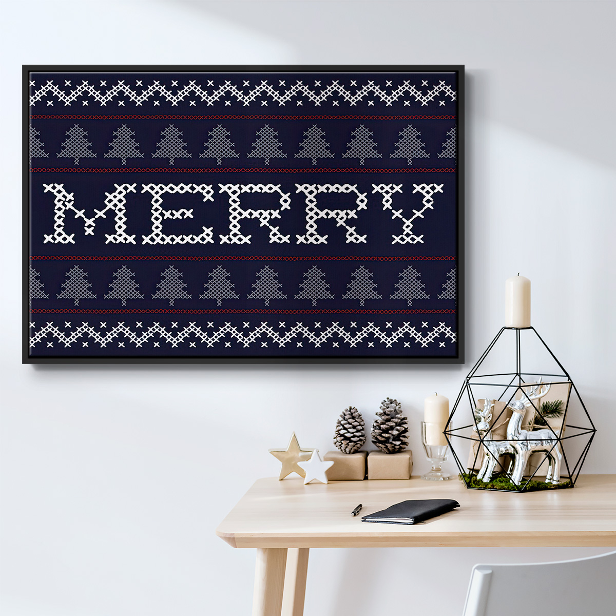 Merry Sweater - Framed Gallery Wrapped Holiday Canvas - 25 x 37 - Black Frame