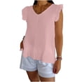 thumbnail image 2 of Womens Cute V Neck Ruffle Sleeveless Shirts Elegant Tank Tops Blouses Pleated Hem Casual Solid Color Tees Pink, 2 of 5