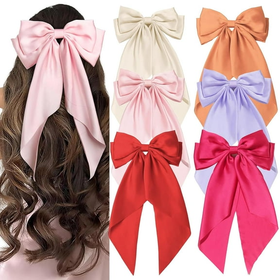 Hair Bows for Women Big Bows Hair Accessories for Women Girls, Cute Oversized Bow Hair Clips with Long Tails, Silky Satin Ribbon Bow for Hair