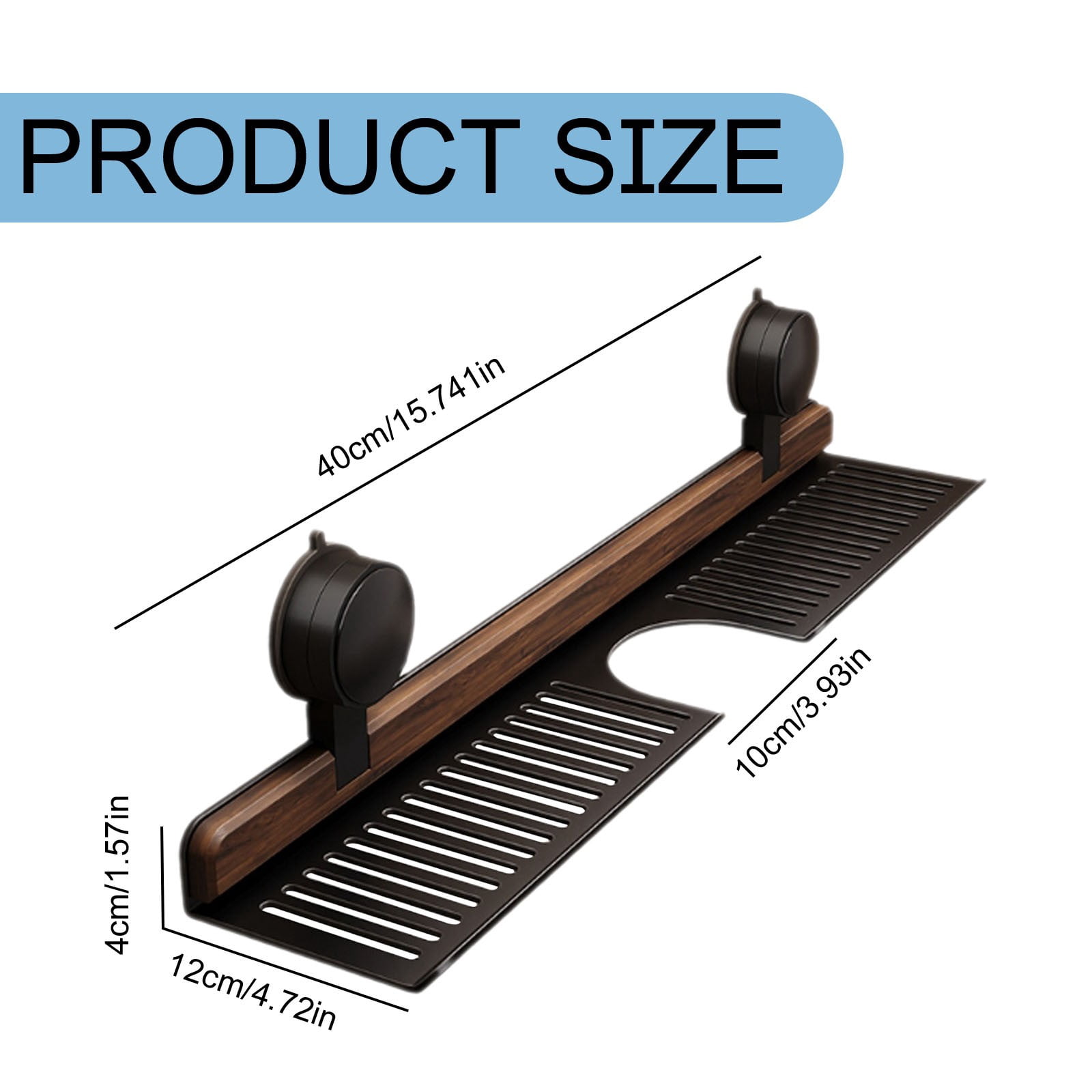 Over-Faucet Suction Cup Shelf, Walnut Wood Bathroom Kitchen Organizer, No Drill Removable Storage Rack for Soap Sponge, Small Spaces & Rvs, A Bathroom And Kitchen Suction Cup Rack