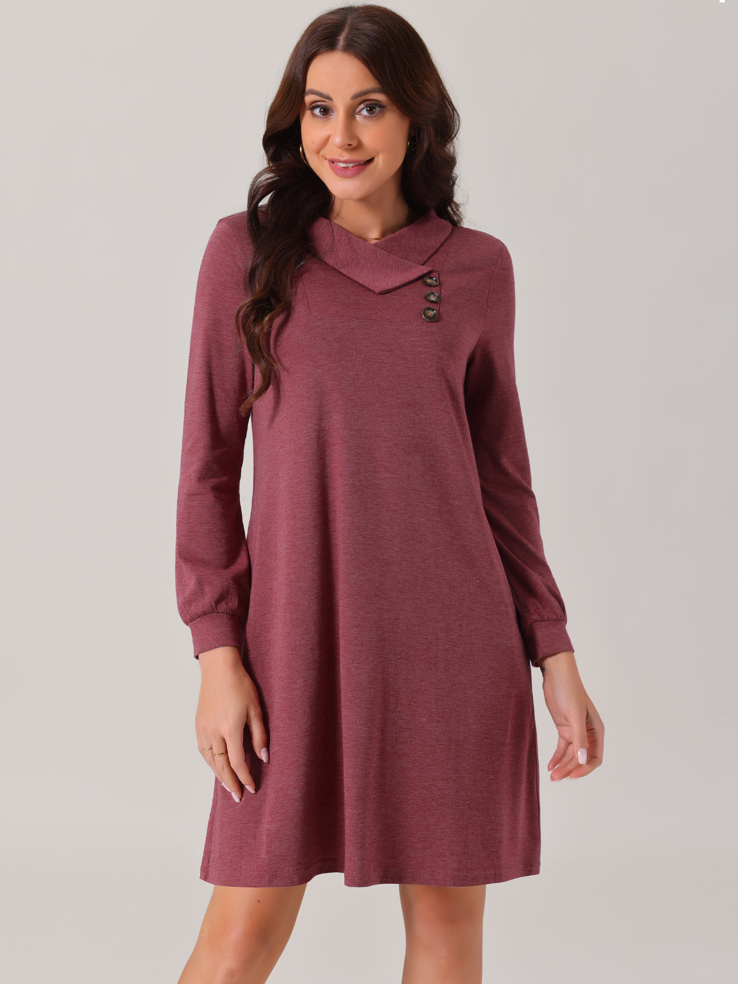 DARING DIVA Casual Long Sleeve Tunic Top Dress M Wine Red