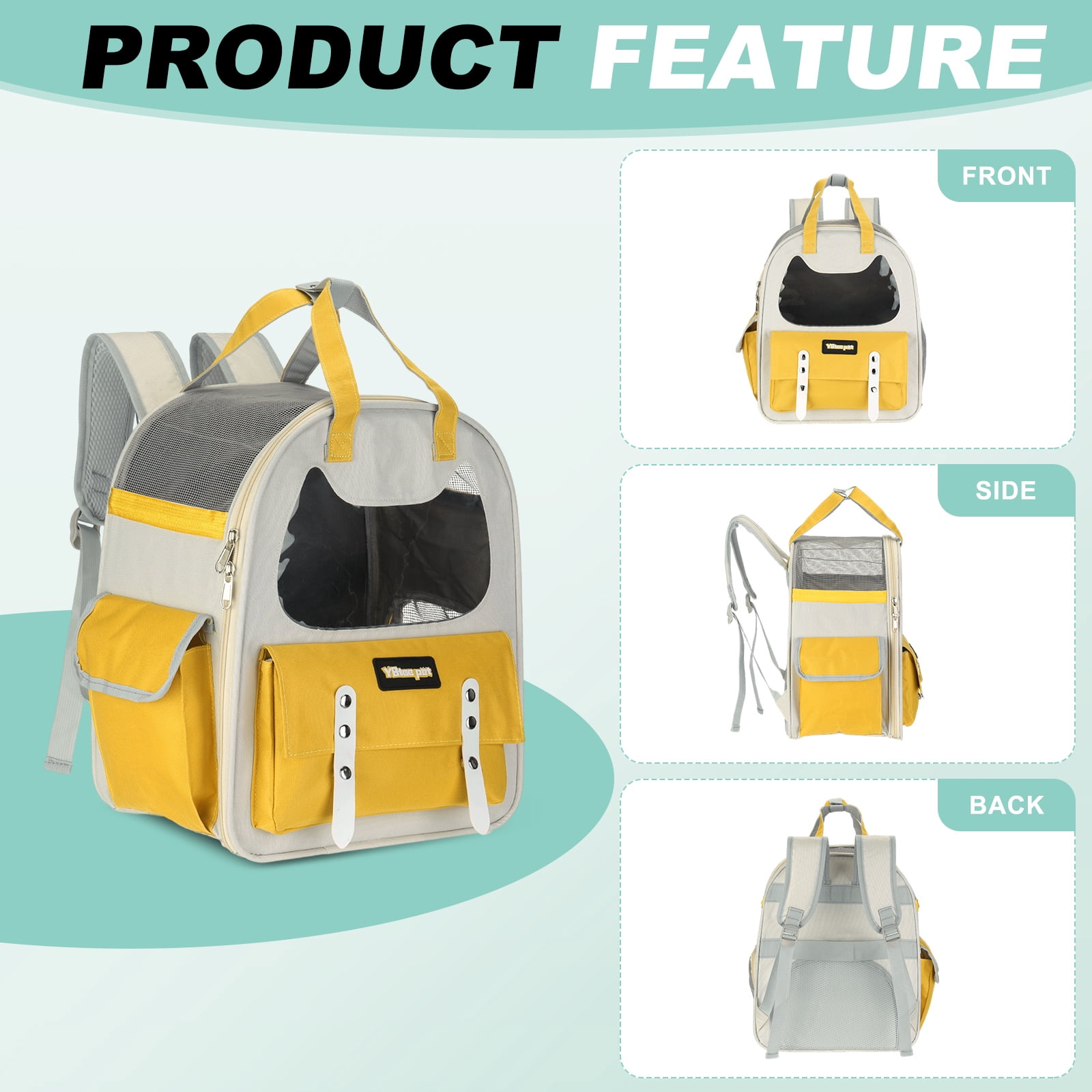 Cat Backpack Carrier, Breathable Pet Hiking Backpack Travel Bag for Cats or Small Dogs Yellow