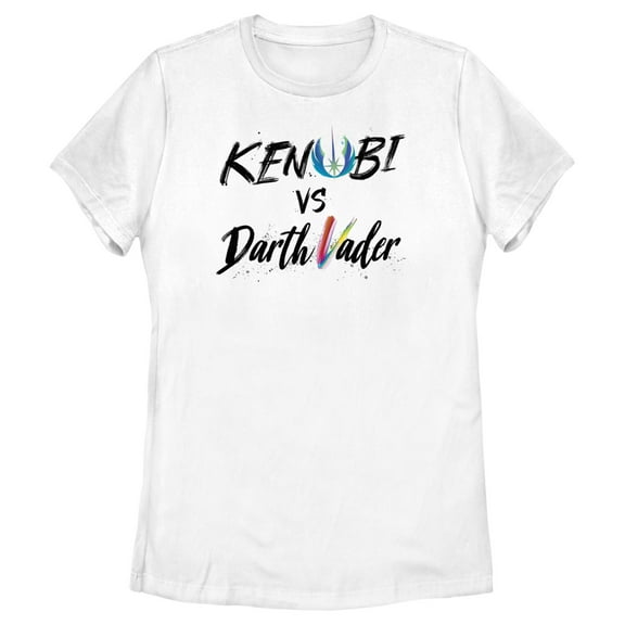 Women's Star Wars: Obi-Wan Kenobi Darth Vader vs Kenobi Rainbow Text Graphic Tee White Small