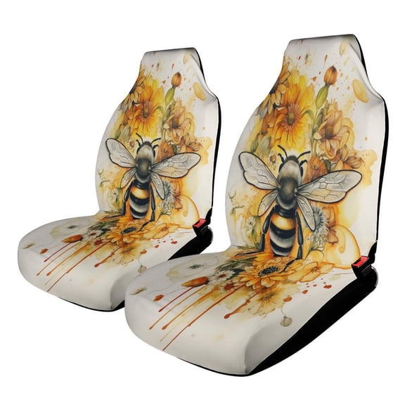 Car Seat Covers Bee And Flowers 2 Piece Soft Bucket Auto Seat Protector Universal Fit for SUV Sedan Van