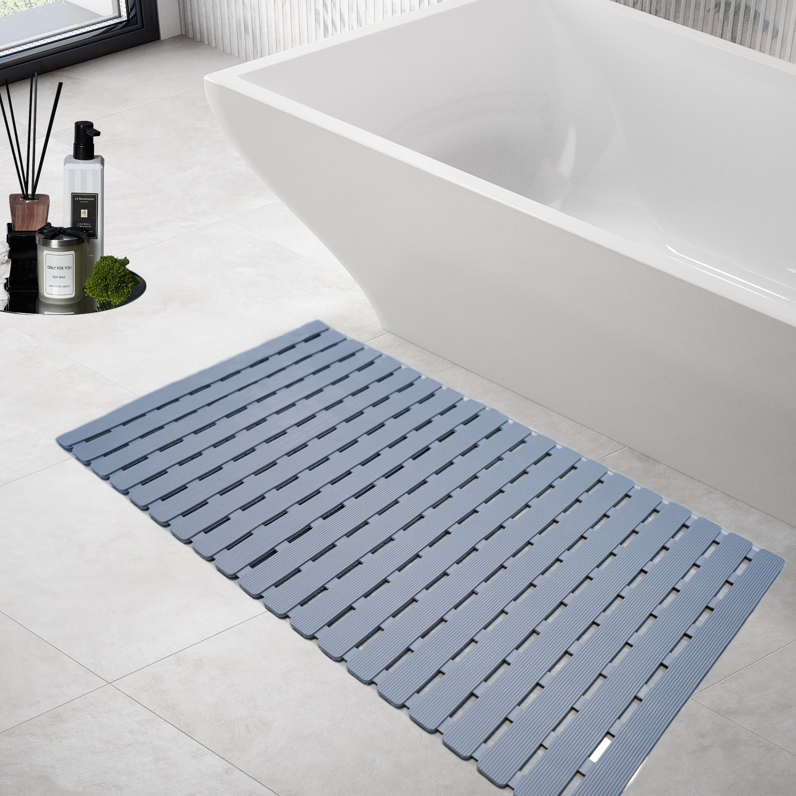 Shower Mat Non-Slip Bathtub Mat - Grey Bath Mat For Tub Without Suction ...