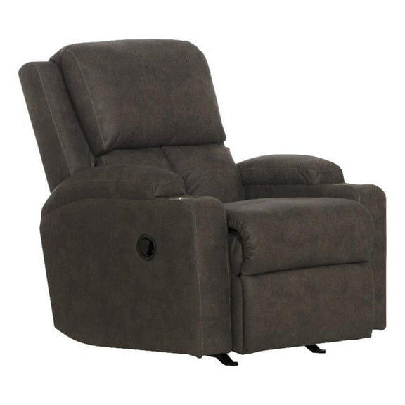 Catnapper Page Rocker Recliner with Two Cupholders in Gray Polyester Fabric