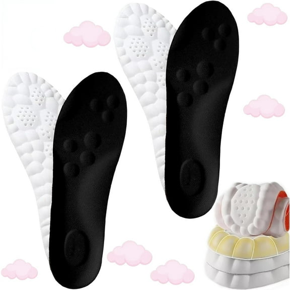 2 Pairs Steppers Insoles for Men Women, Stepprs Breathable Soft Memory Foam Orthopedic Massage Insoles (Black*2, Men 8-8.5 / Women 9.5-10)