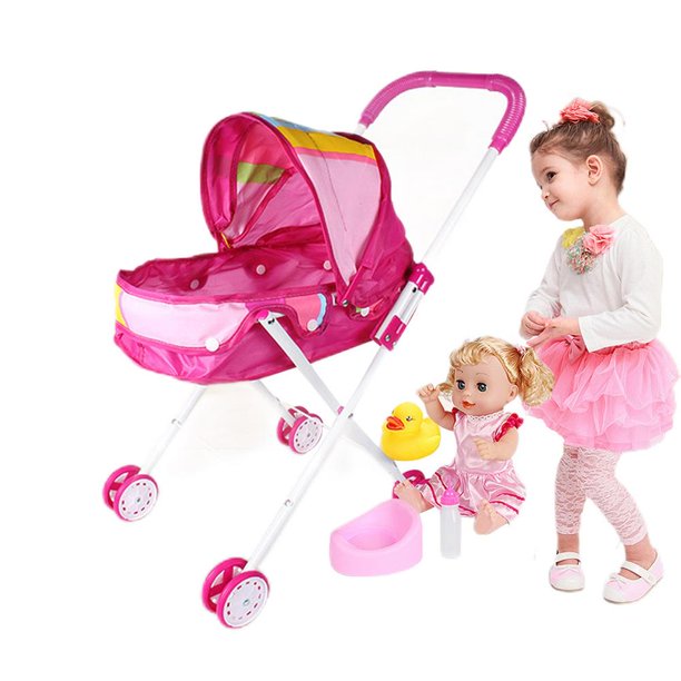Ksruee Stroller Toys for Toddlers Foldable Doll Pram with Dual Wheels