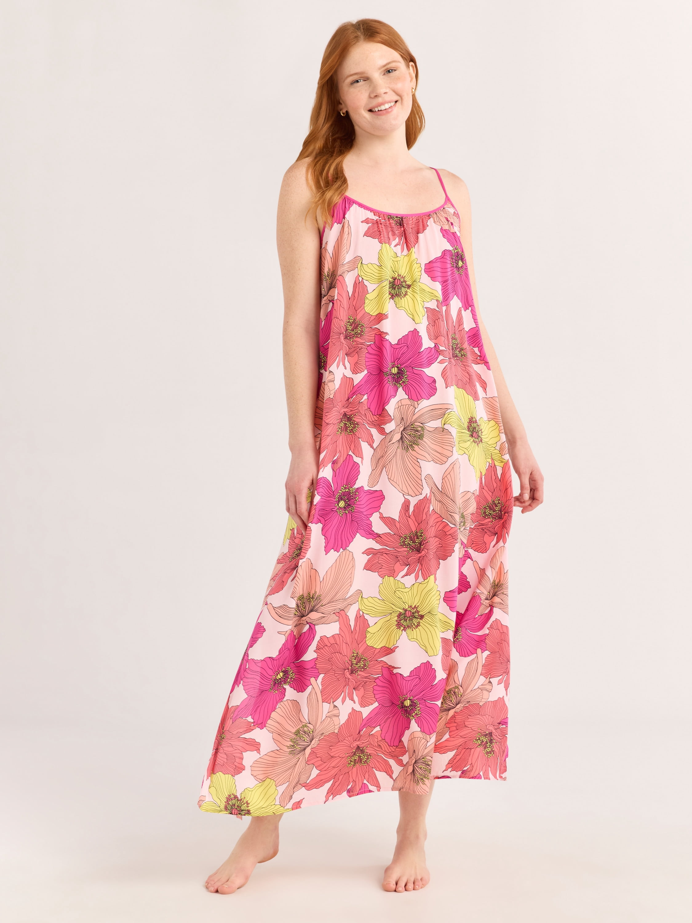 Joyspun Women’s Sleepwear Woven Strappy Maxi Nightgown, Sizes S-4X
