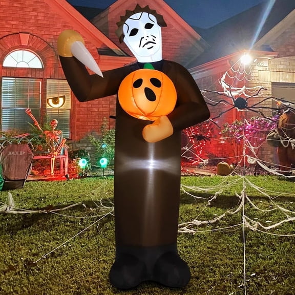 COMIN Halloween Inflatable 6FT Scary Pumpkin Killer with Built-in LEDs Blow Up Yard Decoration for Holiday Party Indoor, Outdoor, Yard, Garden, Lawn