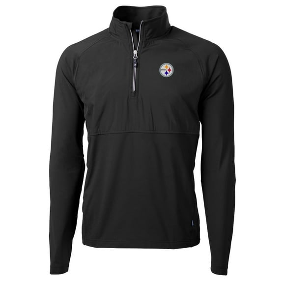 Men's Cutter & Buck Black Pittsburgh Steelers Adapt Eco Knit Hybrid Recycled Quarter-Zip Raglan Jacket