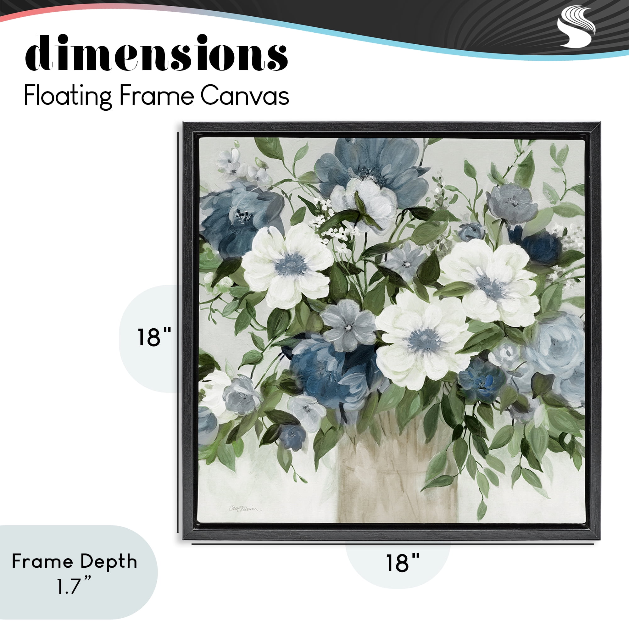 Stupell Industries White & Grey Blossoms Black Framed Floater Canvas Wall Art, design by Carol Robinson