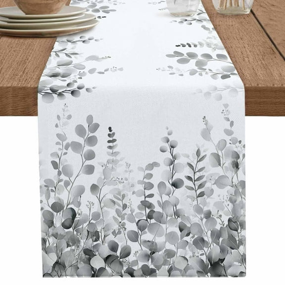nqOlkjepod Eucalyptus Grey Table Runner 72 Inches Long Farmhouse Dress Scarves, Farmhouse Leaves Summer Spring Leaf Dining Tablerunner for Coffee Table/Kitchen Island/Party Décor, 18" x 72"
