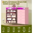 thumbnail image 3 of Tall Dresser with Power Outlets and LED Lights, Wooden 4 Drawer Dresser with Large Organizer, Modern Chest of Drawers Closet for Living Room Bedroom, Pink, 3 of 6