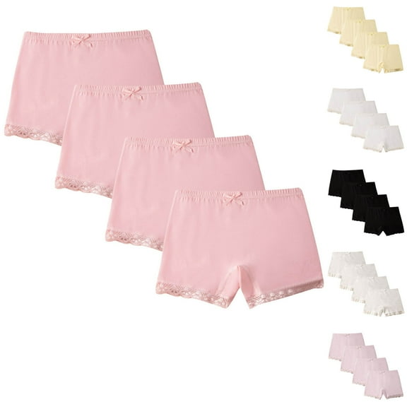 Lovzfmll Girls' Underwear 4-Pack Lace Trim Boxer Shorts, Solid Color Cotton Panties, Breathable Comfort Shorts for Toddlers and Kids for 2-14 Years