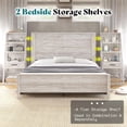 thumbnail image 3 of Merluxy Queen Bed Frame Farmhouse with 98" W Headboard,Bookshelves & Charging Station,Rustic White, 3 of 9