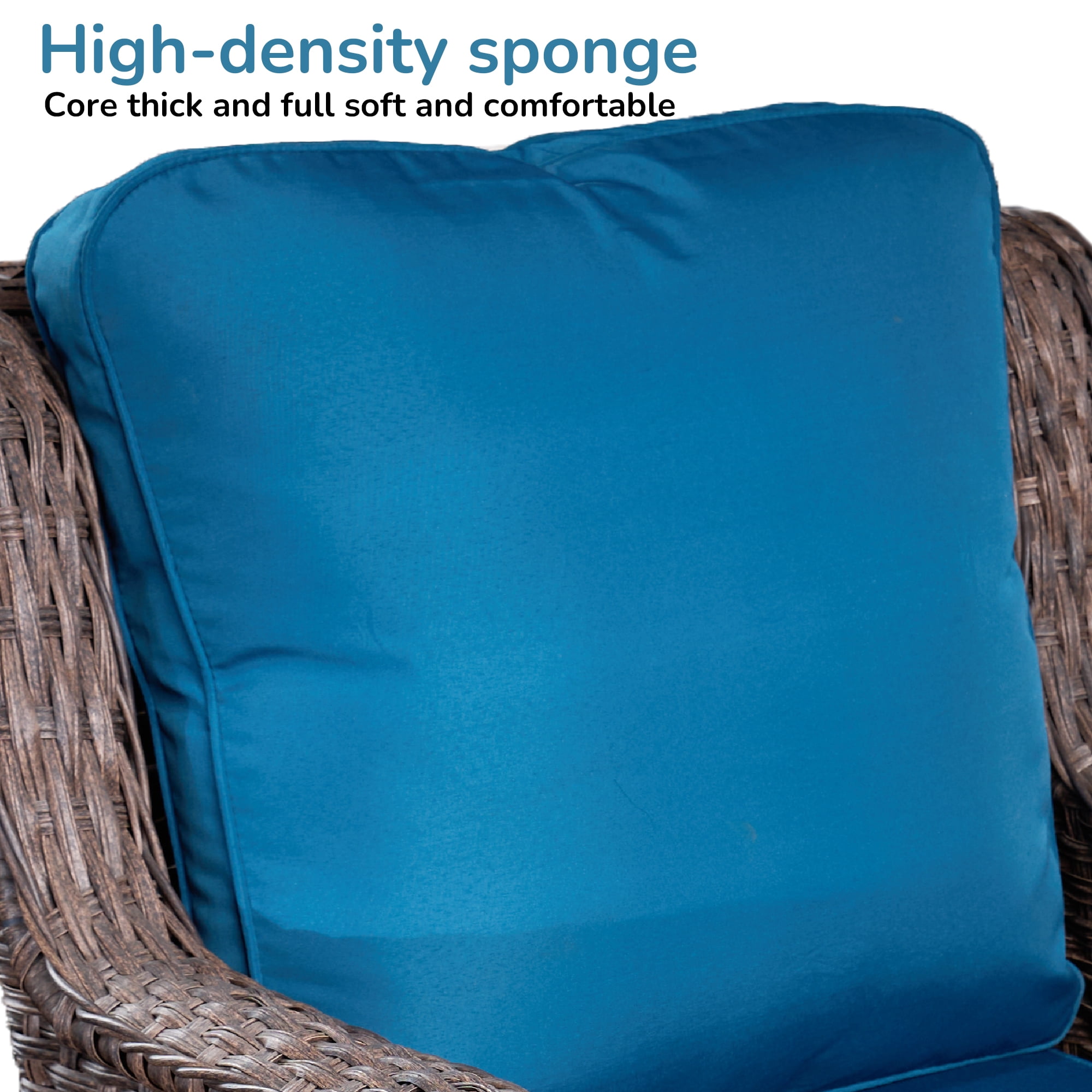 Hzzkey Patio Furniture Set, 5 Pieces Outdoor Sectional Sofa Set, All-Weather Wicker Rattan High Back Patio Conversation Set with Ottoman for Poolside, Backyard, 4.33" Thick Cushions, Peacock Blue