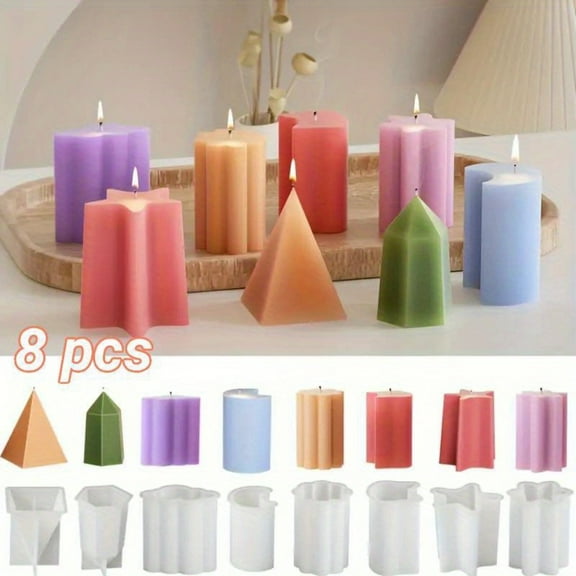 DIY Candle Making Molds, Pack of 8 Geometric Silicone Molds for Soy Wax, Scented Candles, Soap and Resin Crafts, Reusable