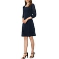 thumbnail image 4 of INSPIRE CHIC Women's Square Neck Ruffle Trim Sheer 3/4 Sleeve Chiffon Mini Dress S Dark Blue, 4 of 6