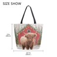 thumbnail image 5 of Open Top Canvas Tote Bag with Zipper Reusable Shopping Bag 13.5x15" Roomy Carryall Cute Highland Cow Pattern, 5 of 9