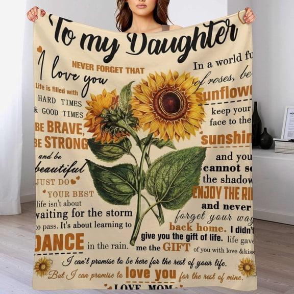 To My Daughter Blanket from Mom Daughter Gifts Sunflower Letter Printed Throw Fleece Blankets Birthday Gifts for Daughter Birthday, Super Soft Flannel Throw Blankets 50" x 60"
