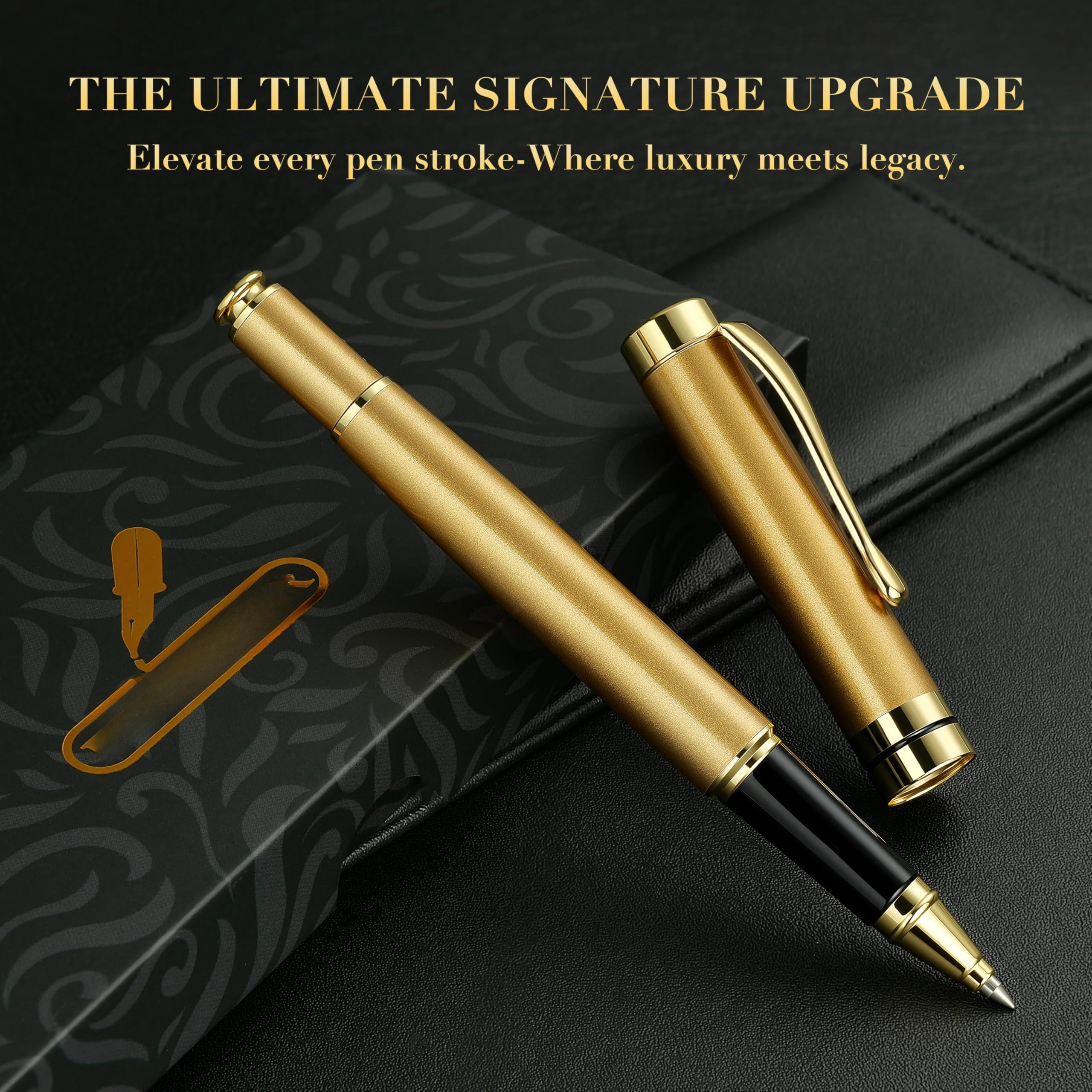 Ballpoint Pens  Stainless Steel With Chrome Trim Luxury Golden Metal Pen Set Ball Gift For Men & Women Professional Executive Office Fancy Pens-nice Box Extra Refill