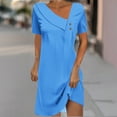 thumbnail image 2 of Rvkxad Womens Summer Dresses Under $10 A-Line V Neck Tunic Dress Vacation Loose Flowy Solid Color Buttons Short Sleeve Sundresses Blue, 2 of 5