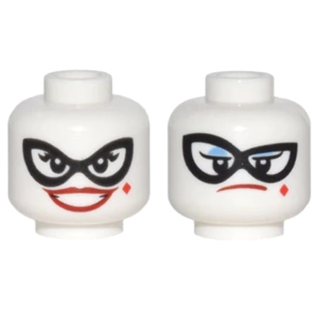 Dual Sided Female Black Eye Mask, Dark Red Lips, Diamond on Cheek, Wide Smile / Blue Eye Shadow, Frown Pattern (Harley Quinn) - Official LEGO® Minifigure Head