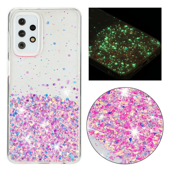 Designed for Samsung Galaxy A23 5G Bling Glitter Case Glow in The Dark Funny Shiny Sparkle Noctilucent Fluorescent for Women Girls Protective Case for Samsung Galaxy A23 5G, Pink