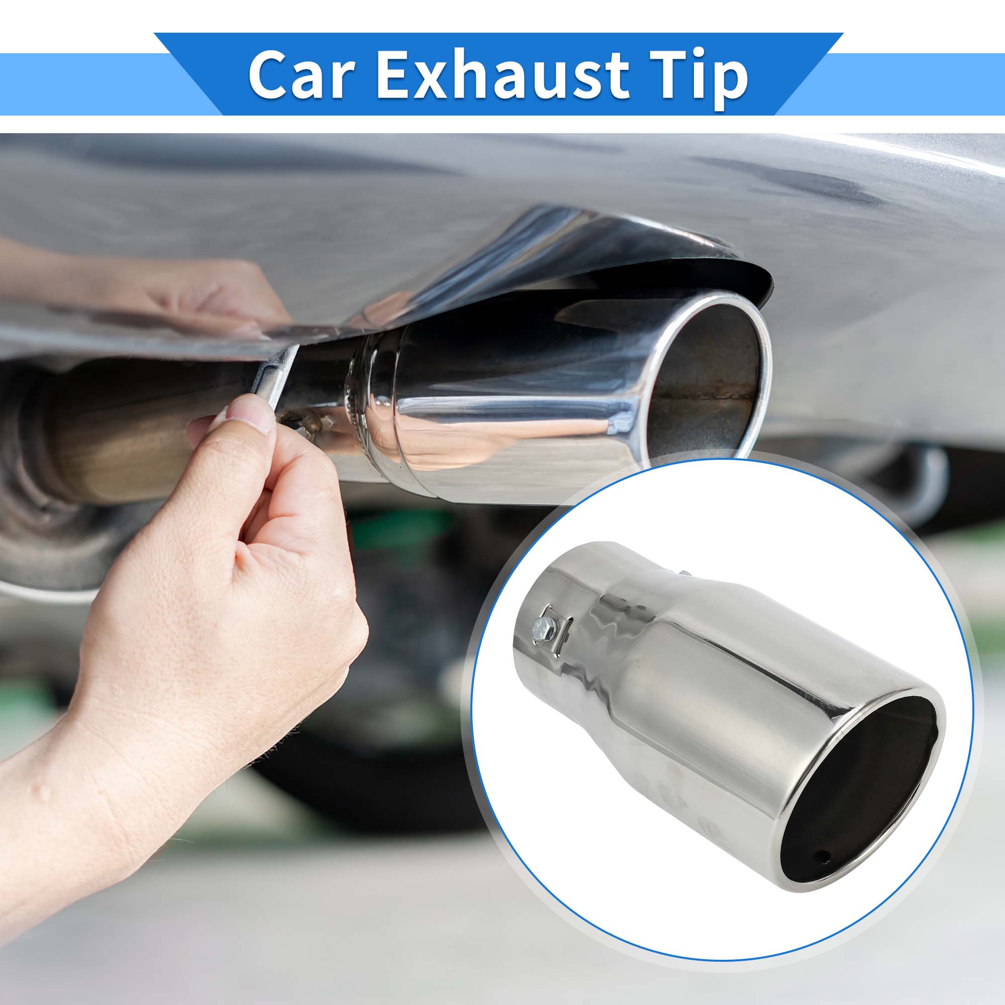 Unique Bargains Slant Cut Exhaust Tip 1.6 - 3.0 Inlet 3.9 Outlet 7.3 Length Silver Tone