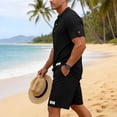 thumbnail image 4 of Summer Matching Set for Men Henley Neck Short Sleeve Shirts Shorts 2 Piece Casual Set Solid Color Relaxed Tracksuits 2XL, 4 of 9