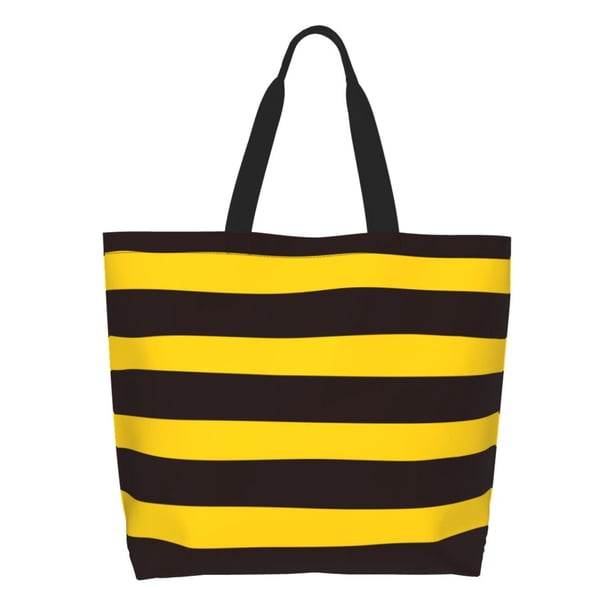 Balery Bee Stripe Bolsa Tote Estilo Estético con Cremalleras, Bolsa de Hombro, Bolsa de Compras Grande y Plegable