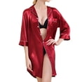 thumbnail image 2 of Defitshape Women's Silk Nightgown Satin Brides Night Shirt Soft Button Up Sleep Shirt Dress Sleepwear Short Collared 3/4 Sleeve Pj Bridesmaid Nightshirt Summer Housecoat Red Medium, 2 of 5